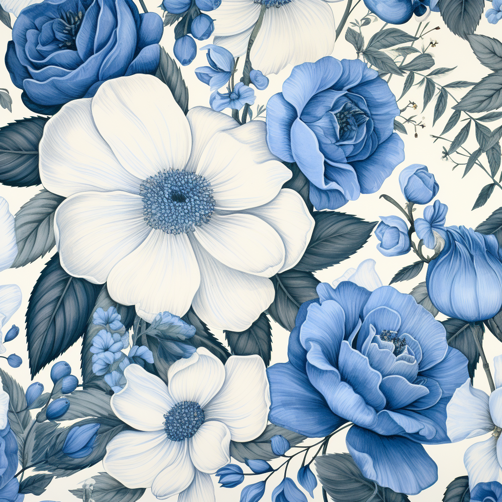 Blue white flowers on white background