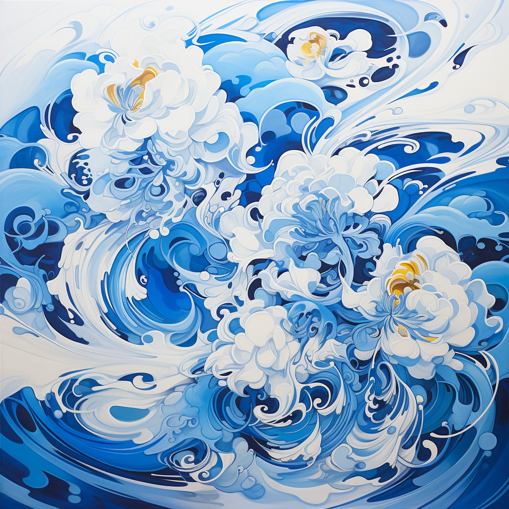 Abstract blue and white 'S' inspired by Tomokazu Matsuyama