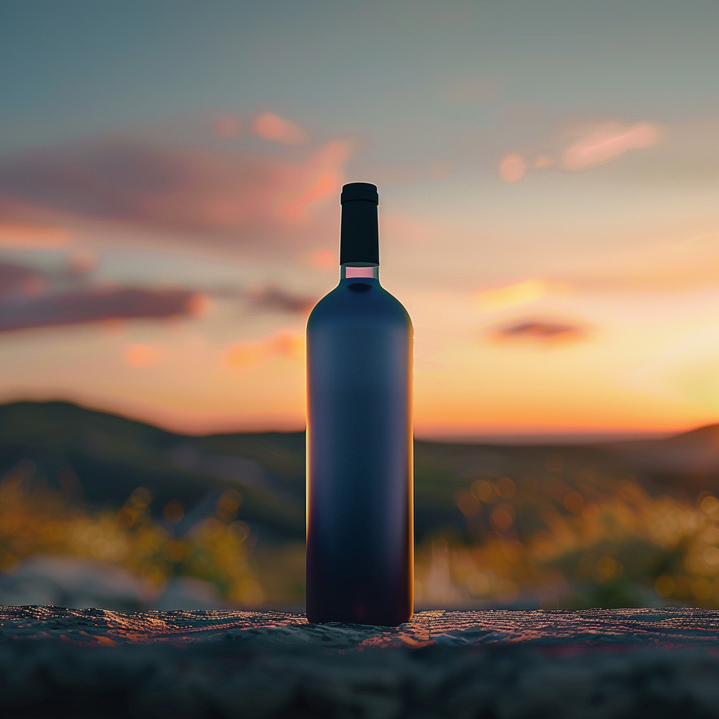 Blue Wine Bottle in Sunset