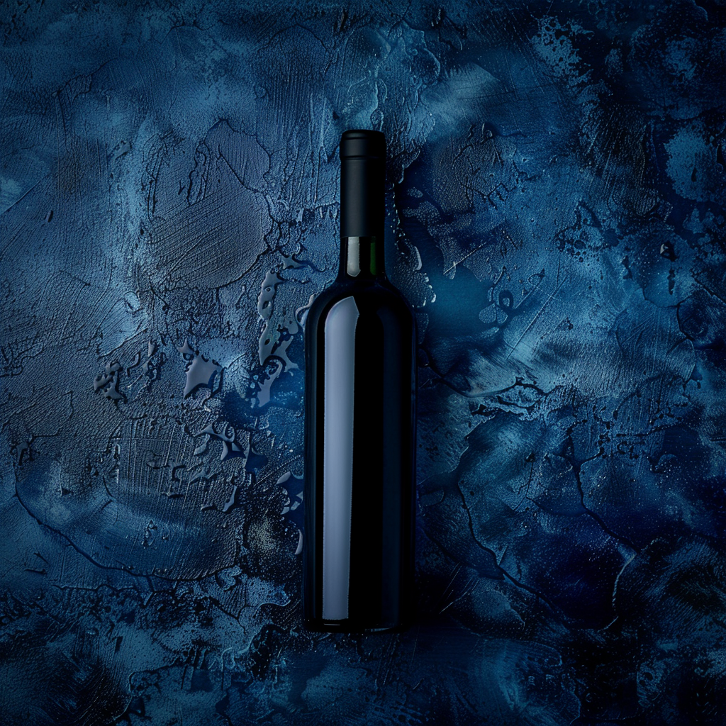 Blue wine bottle in water