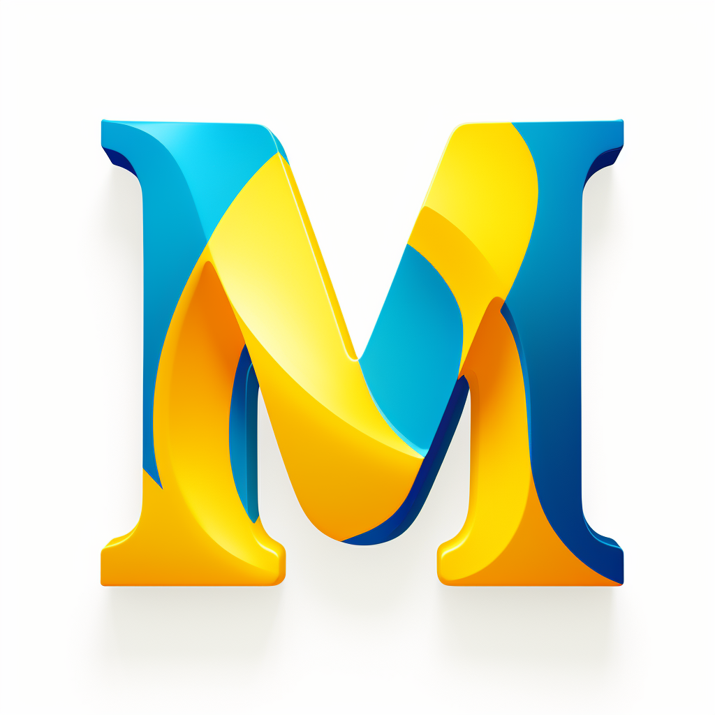 Bright blue and yellow M word logo