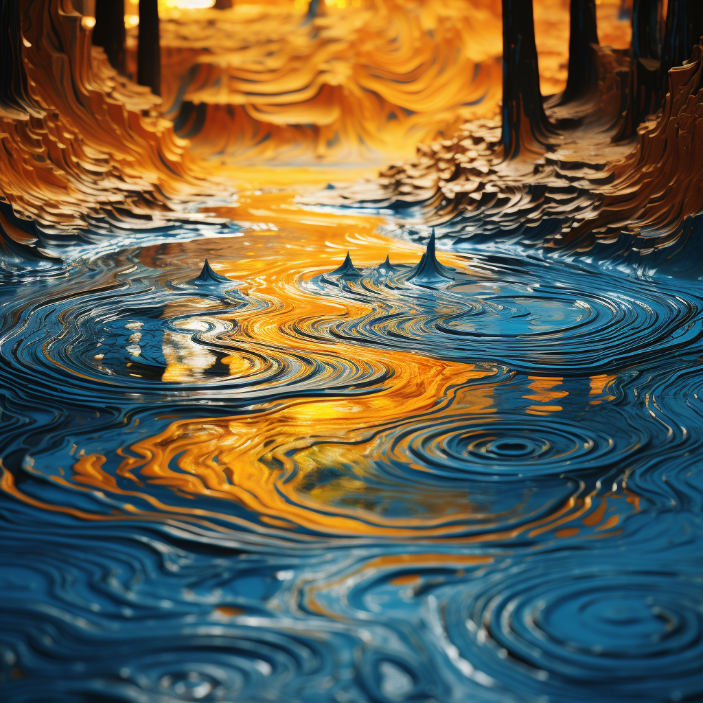 Mesmerizing optical illusion of a whirlpool in blue and yellow