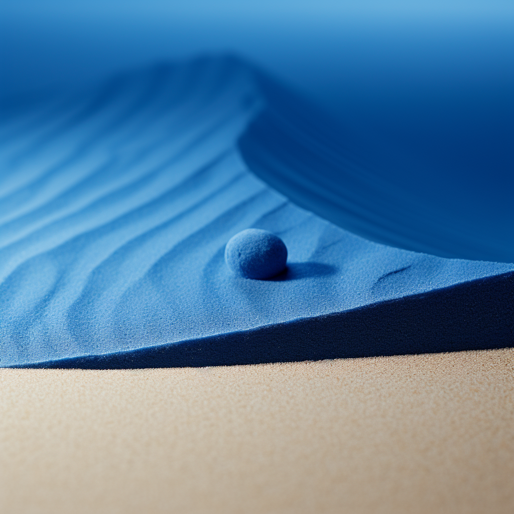 Simplistic blue zen garden sand closeup