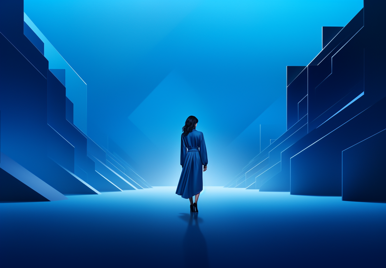 Promotional image with blue background and digital age minimalism