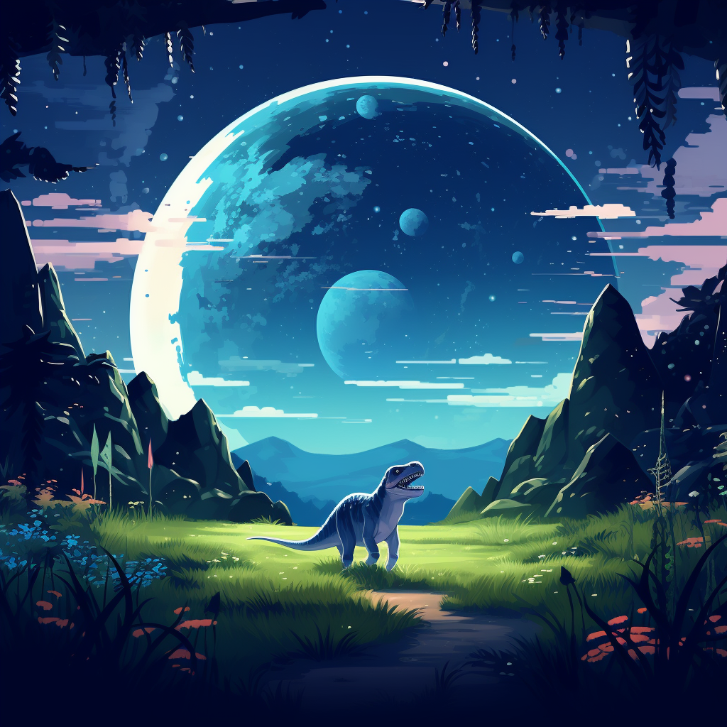 Pixel Art of a Dinosaur Emerging from a Blue Portal