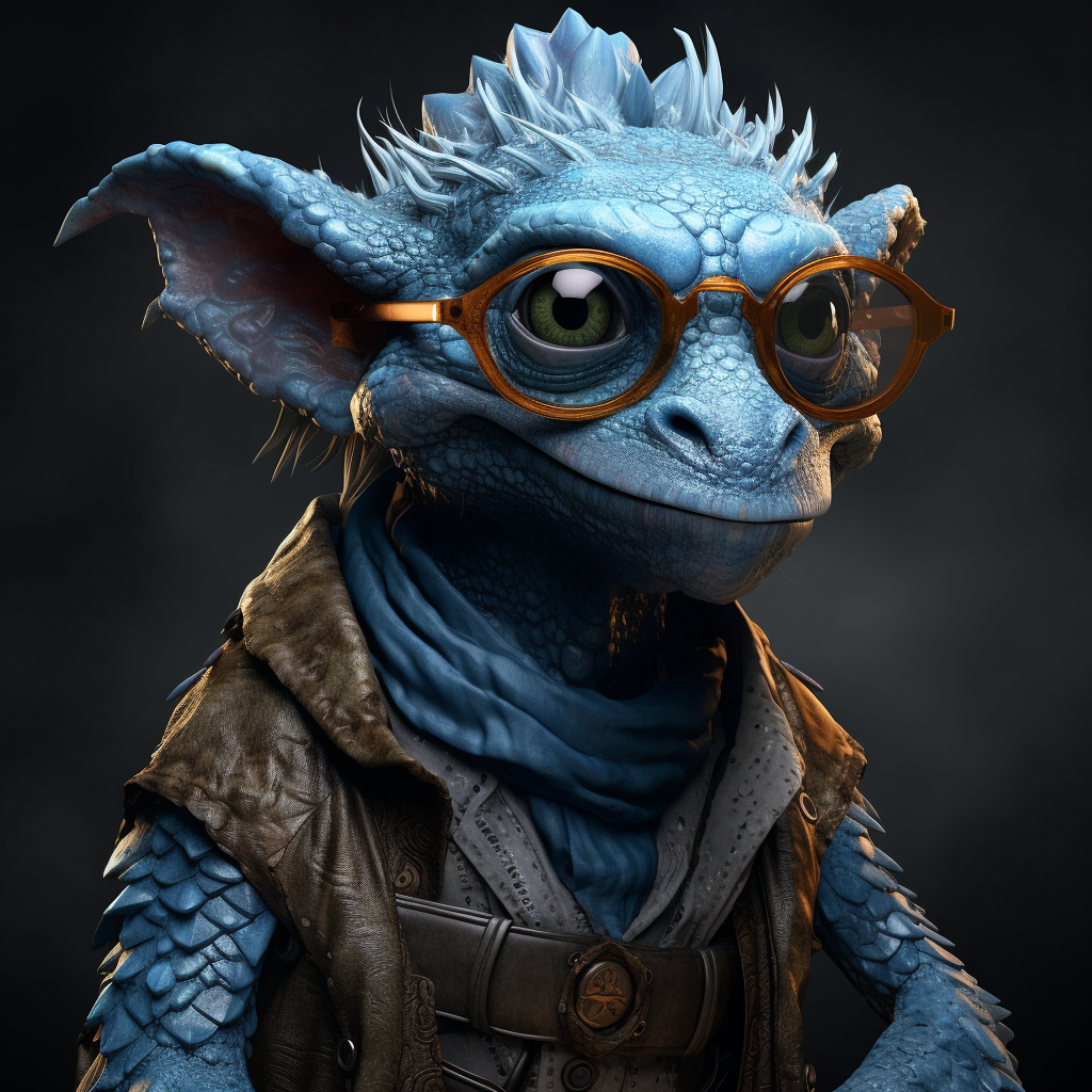 Blue dragon goblin with glasses