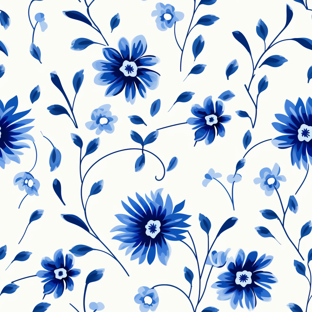 Blue Flowers on White Background Pattern