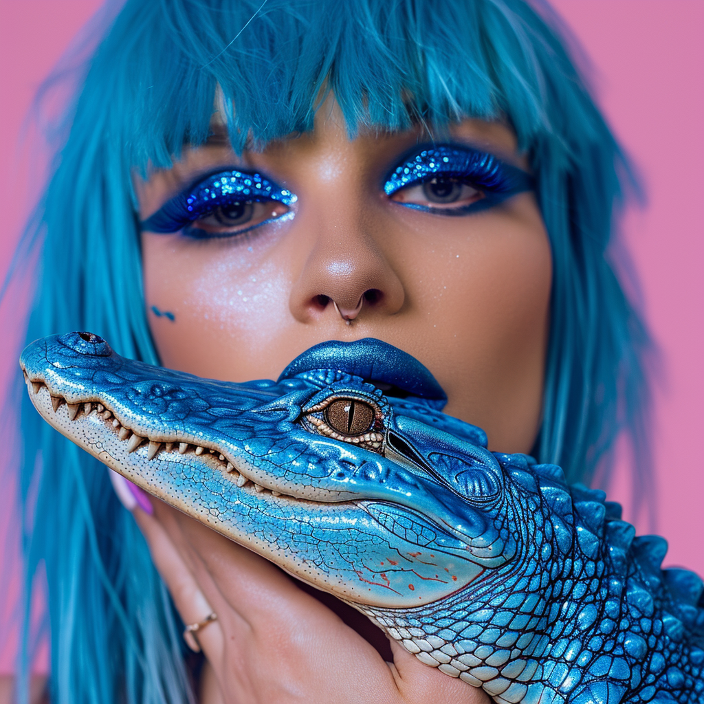 Blue Hair Model with Alligator Glitter