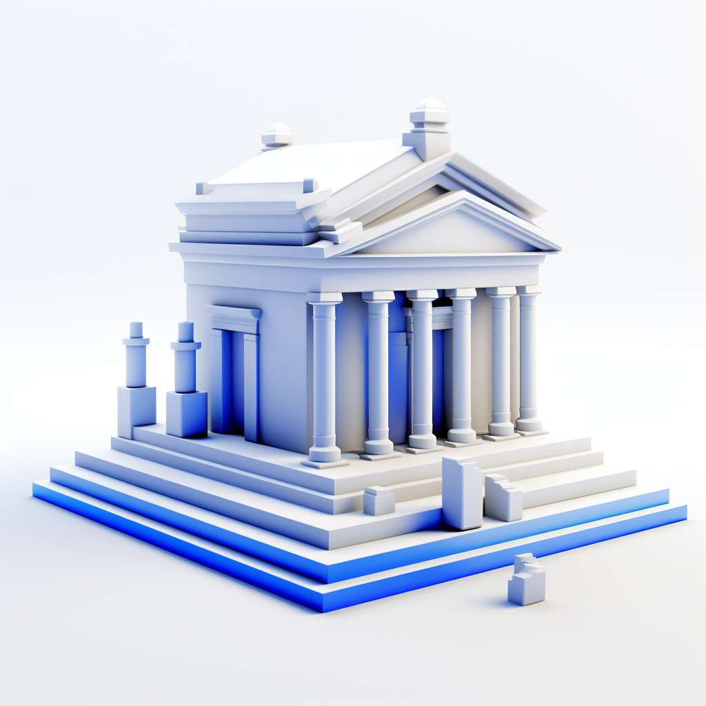 Simple blue shapes temple on white background