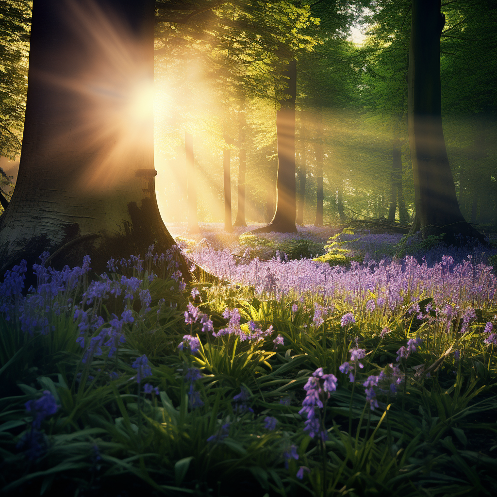 Golden crown in bluebell forest