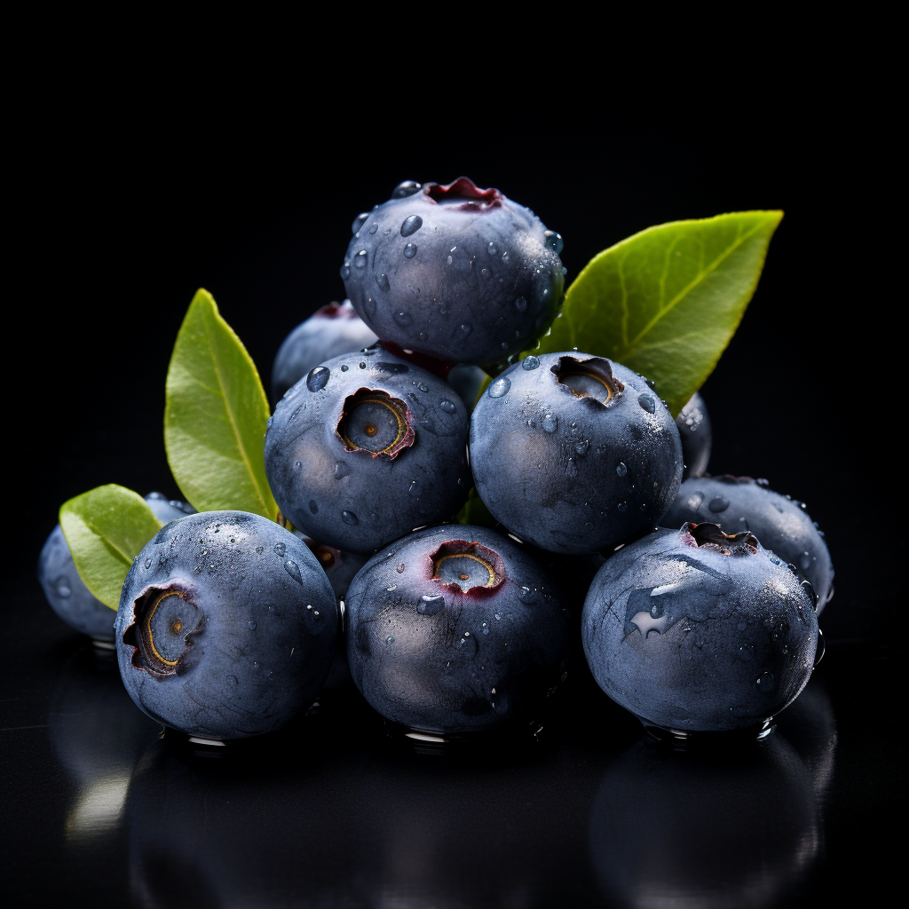 Fresh blueberries arranged elegantly on a black background