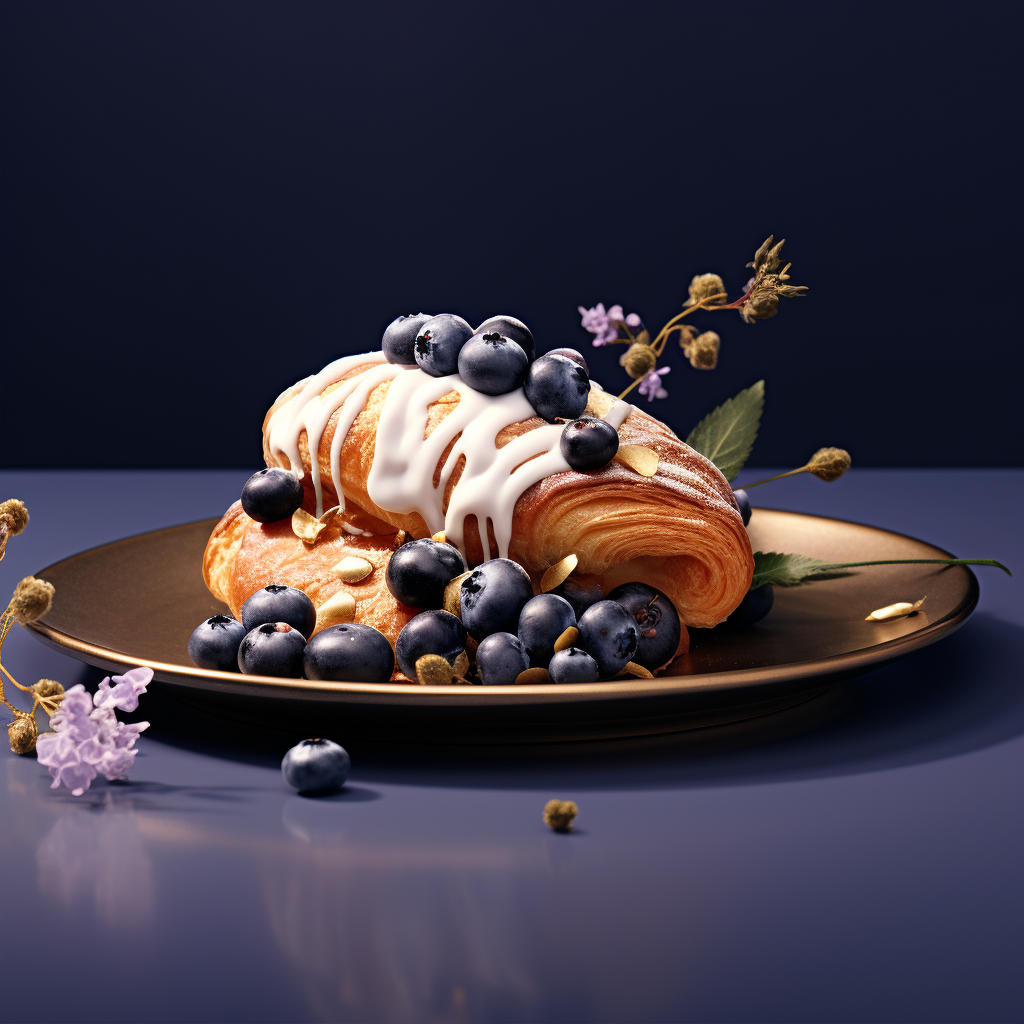 Exquisite Blueberry Danish served on a Gold Plate