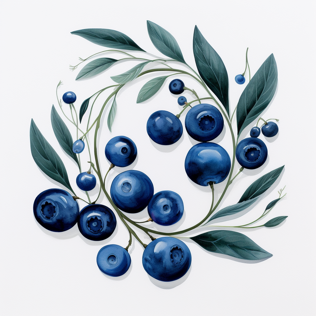 Blueberry and Leaves on White Background