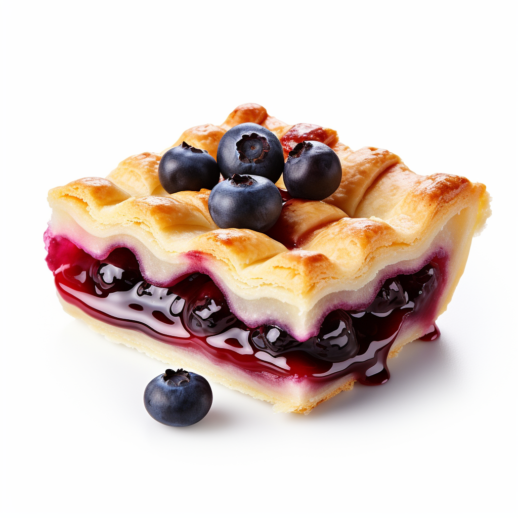 Delicious blueberry pie slices on white background