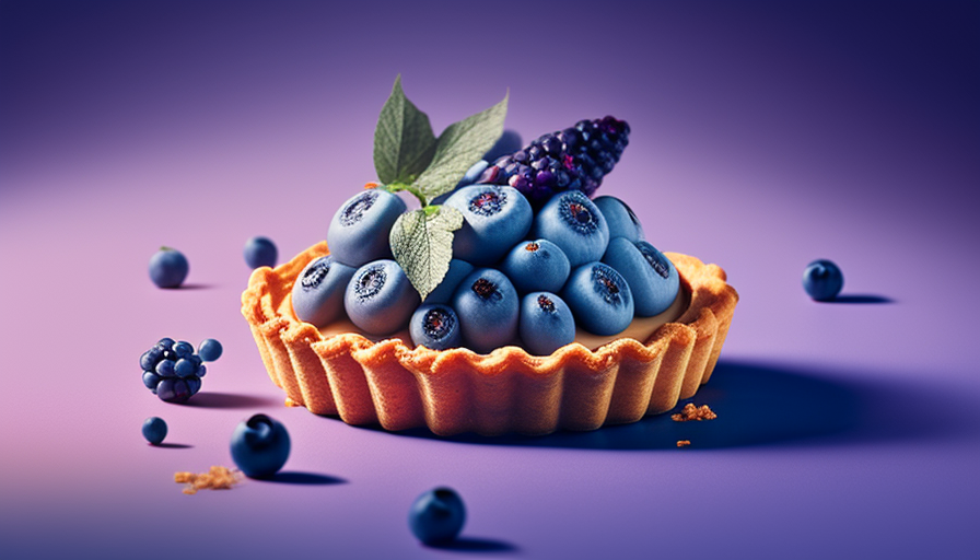 Delicious blueberry tart on purple background