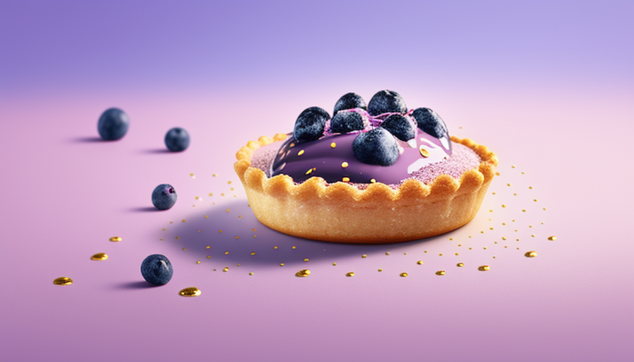 Delicious blueberry tart on pink background