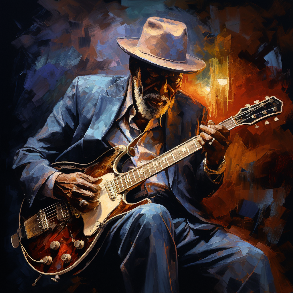 Blues guitar player lost in moment