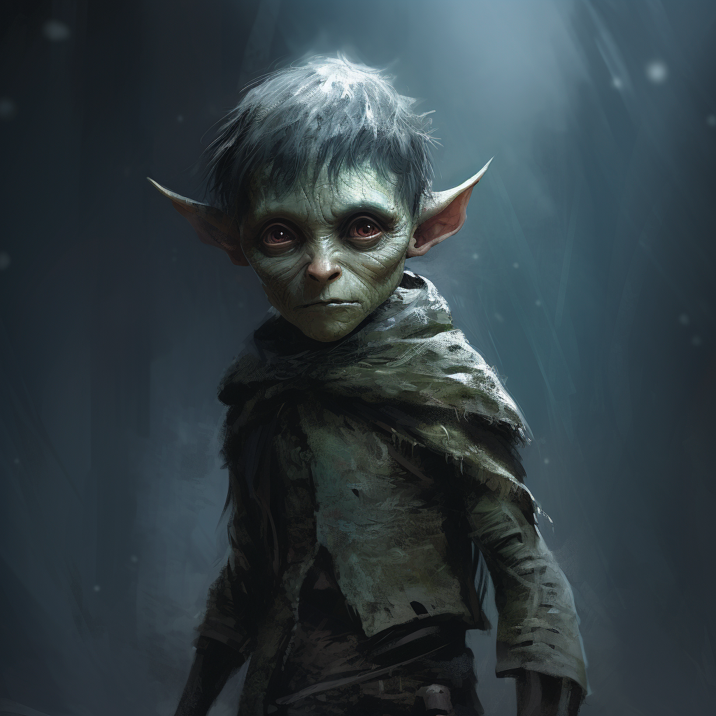 Goblin with Cold Green Eyes in Shadows