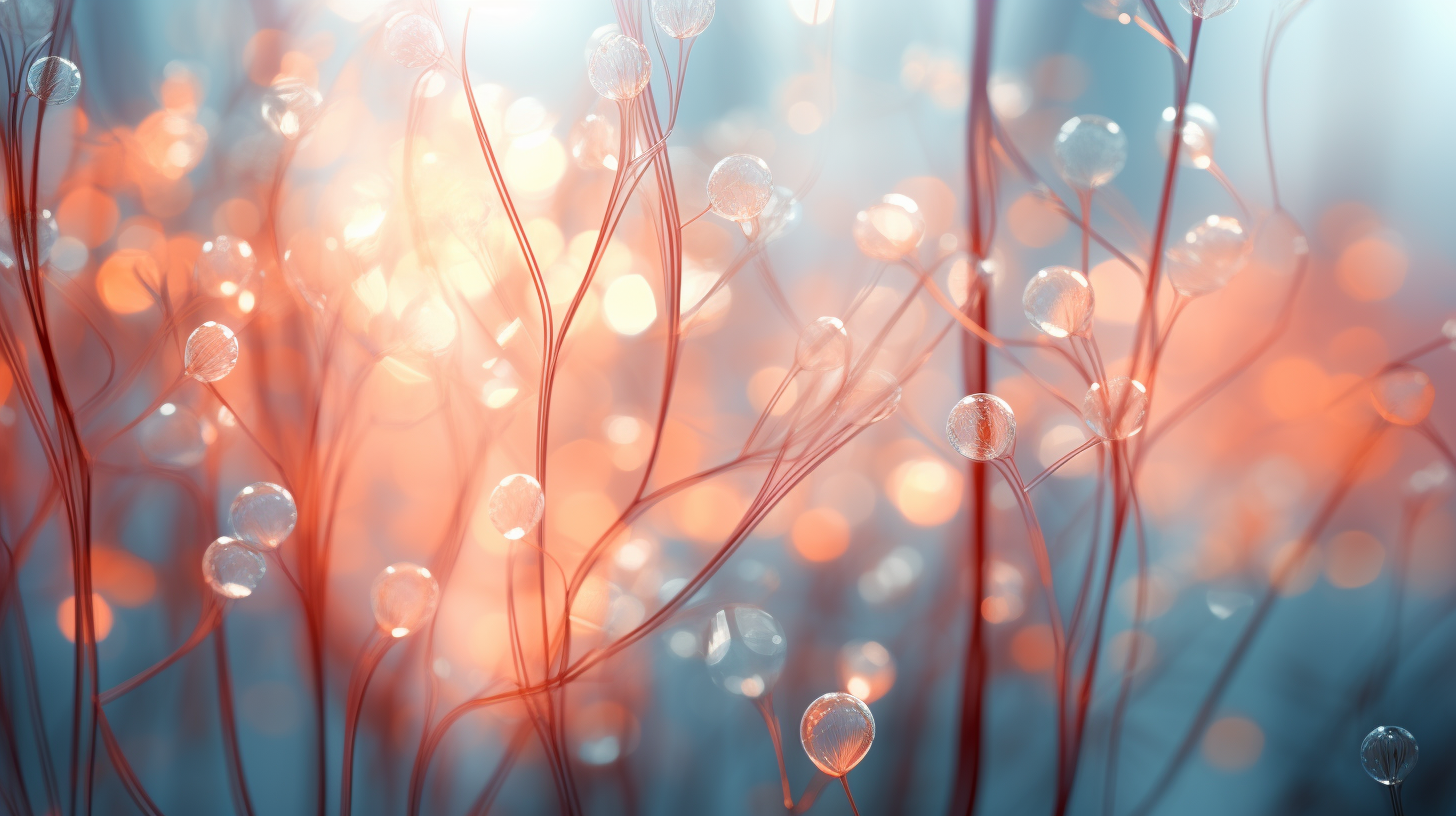 Transparent stems and leaves with blurred circles of light