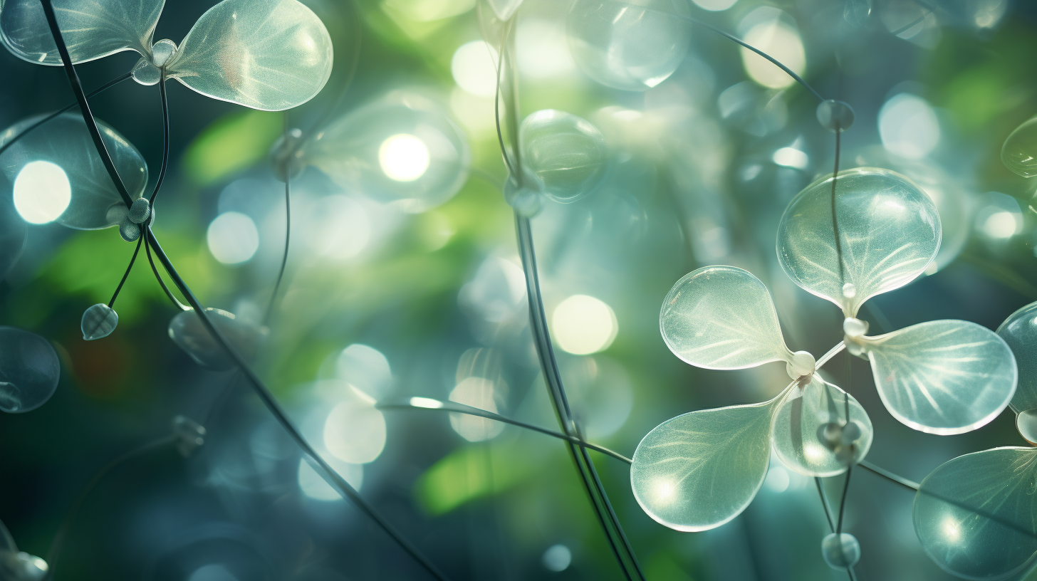 Transparent stems and leaves with blurred light circles