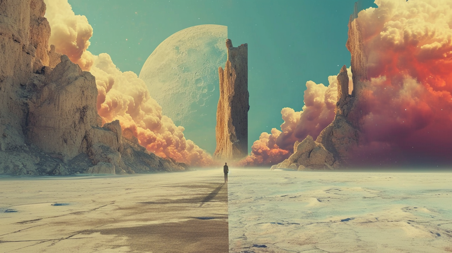 Surreal landscape with blurred reality and illusion colors