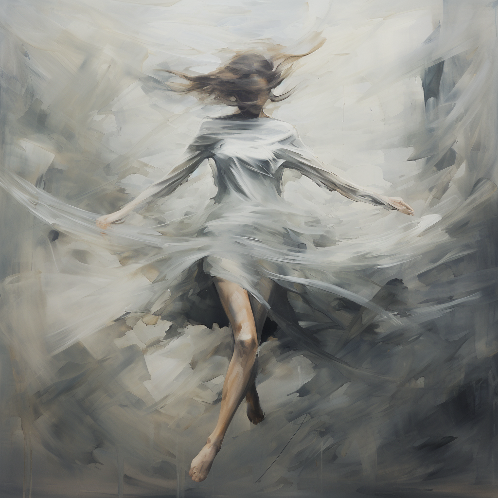 Blurred painting of a woman falling