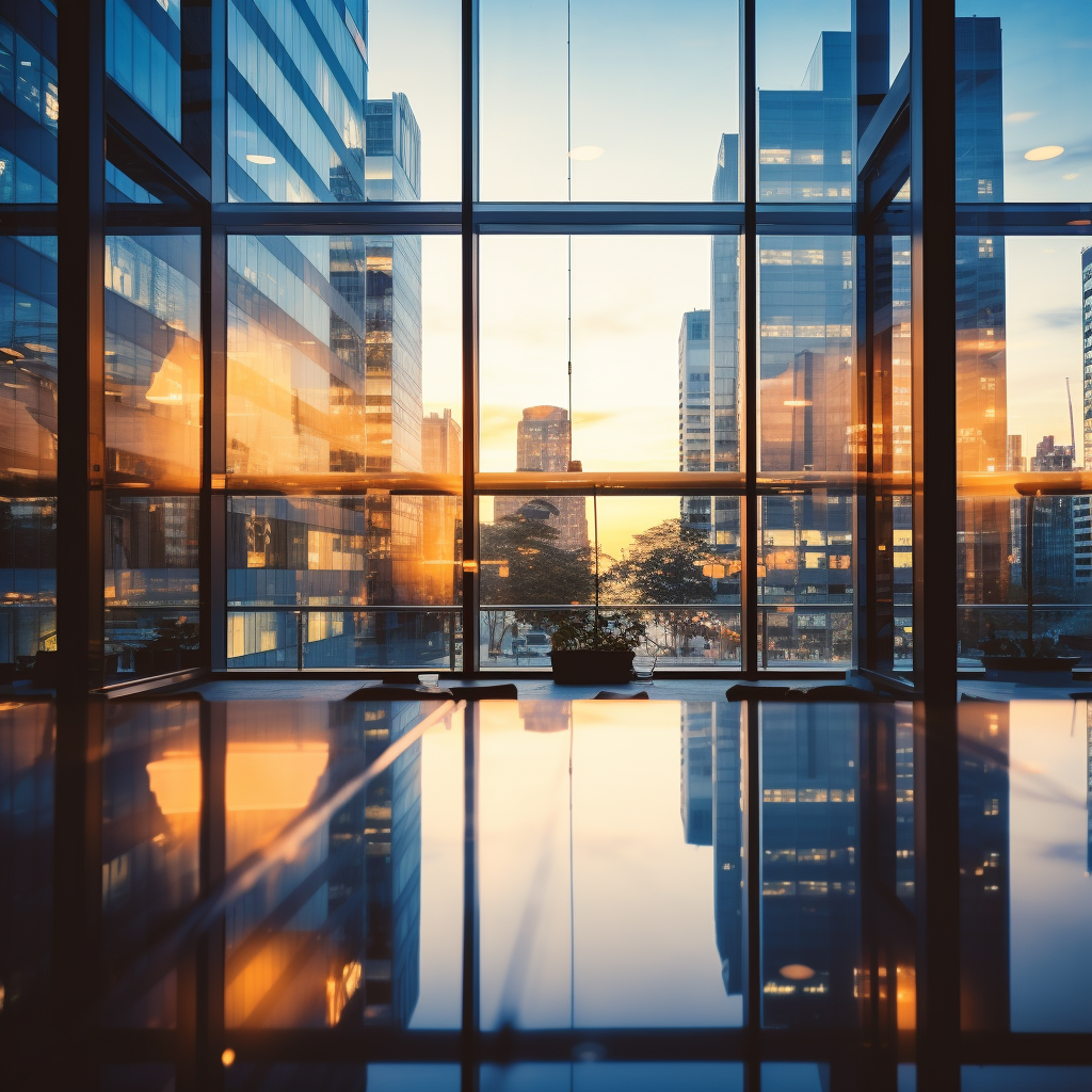 Glass office with blurry windows