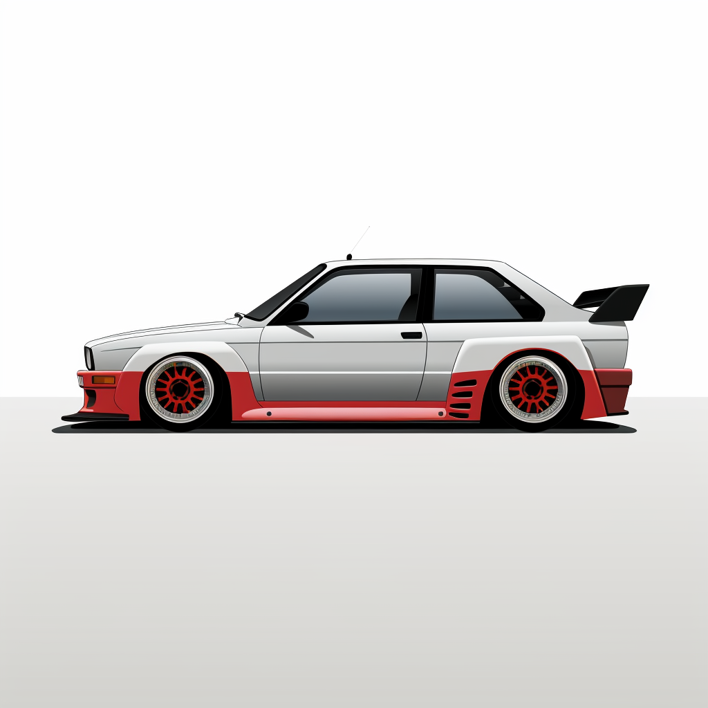 Cartoon of a lowered BMW E30 M3