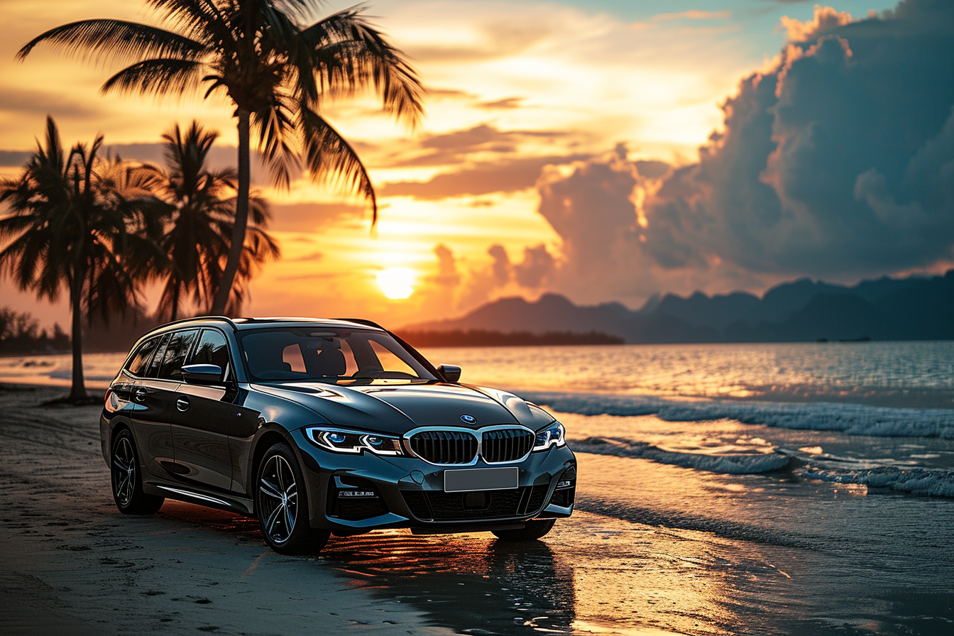 BMW M340i Touring in Dravit Grey on a Thai Beach