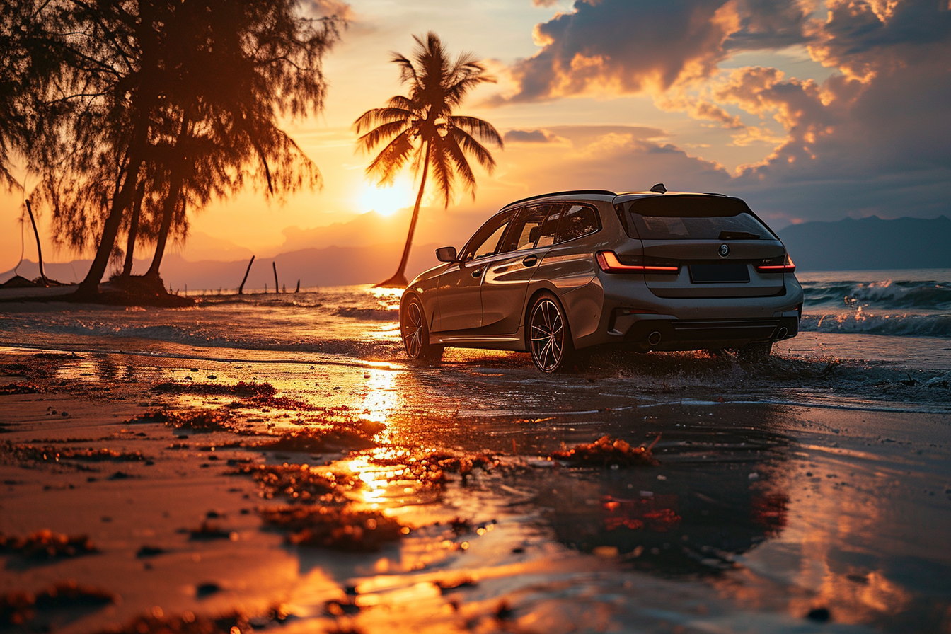 BMW m340i Touring LCI in Dravit Grey on Beautiful Beach