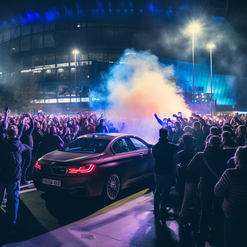 BMW in smoke with LED lights