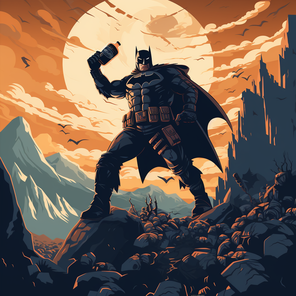 BO climbing a mountain with Batman dancing drunk