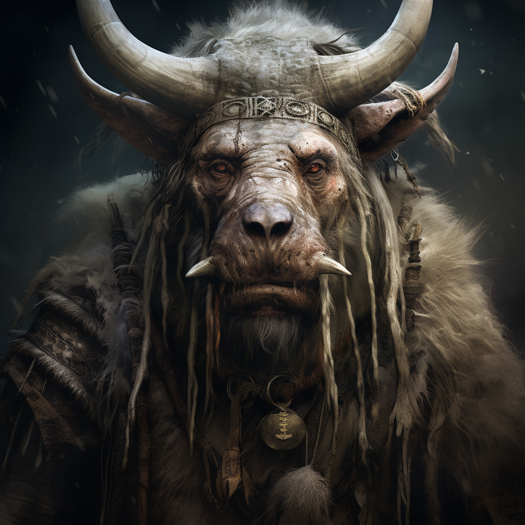 Powerful boar tusked troll shaman