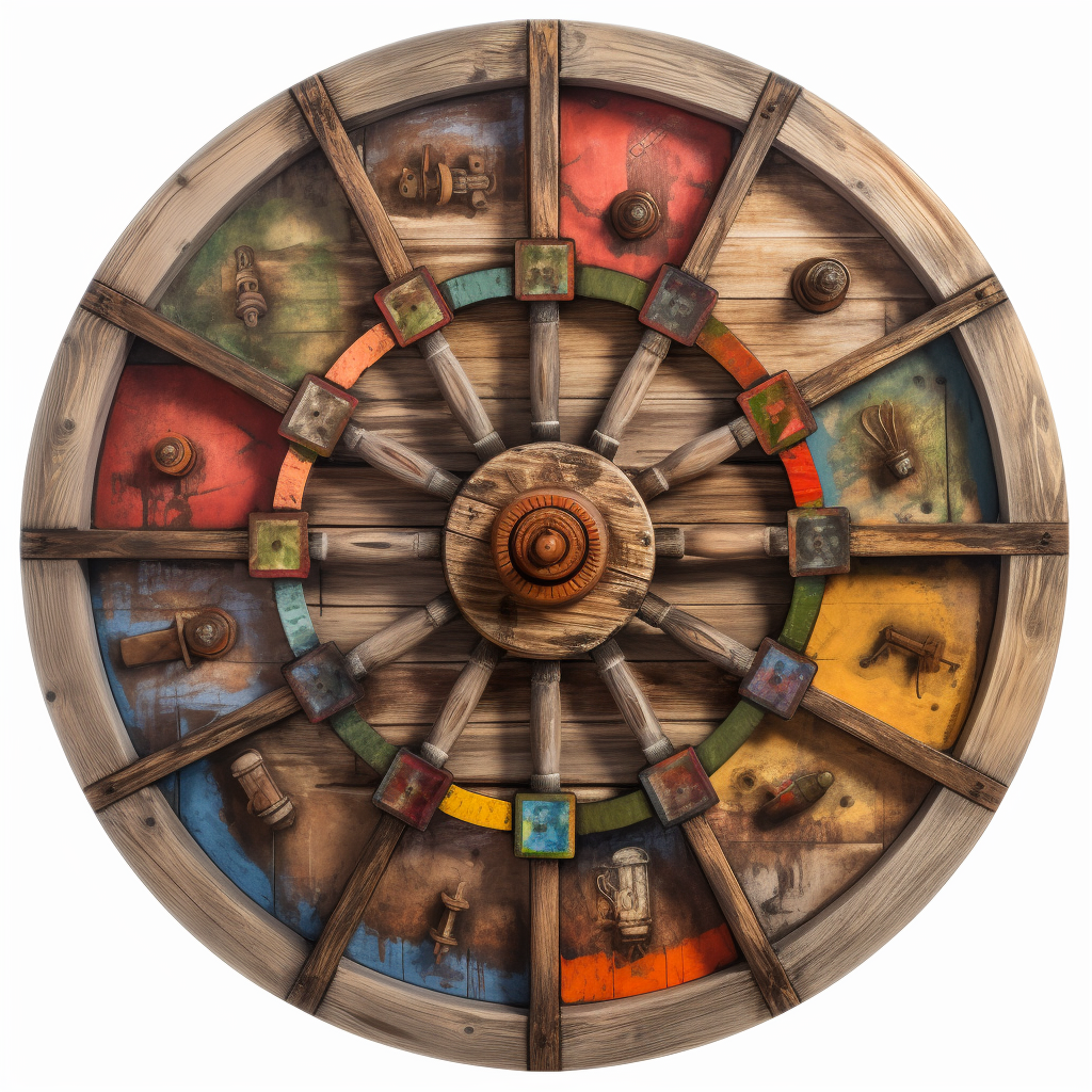 Wooden wagon wheel board game art