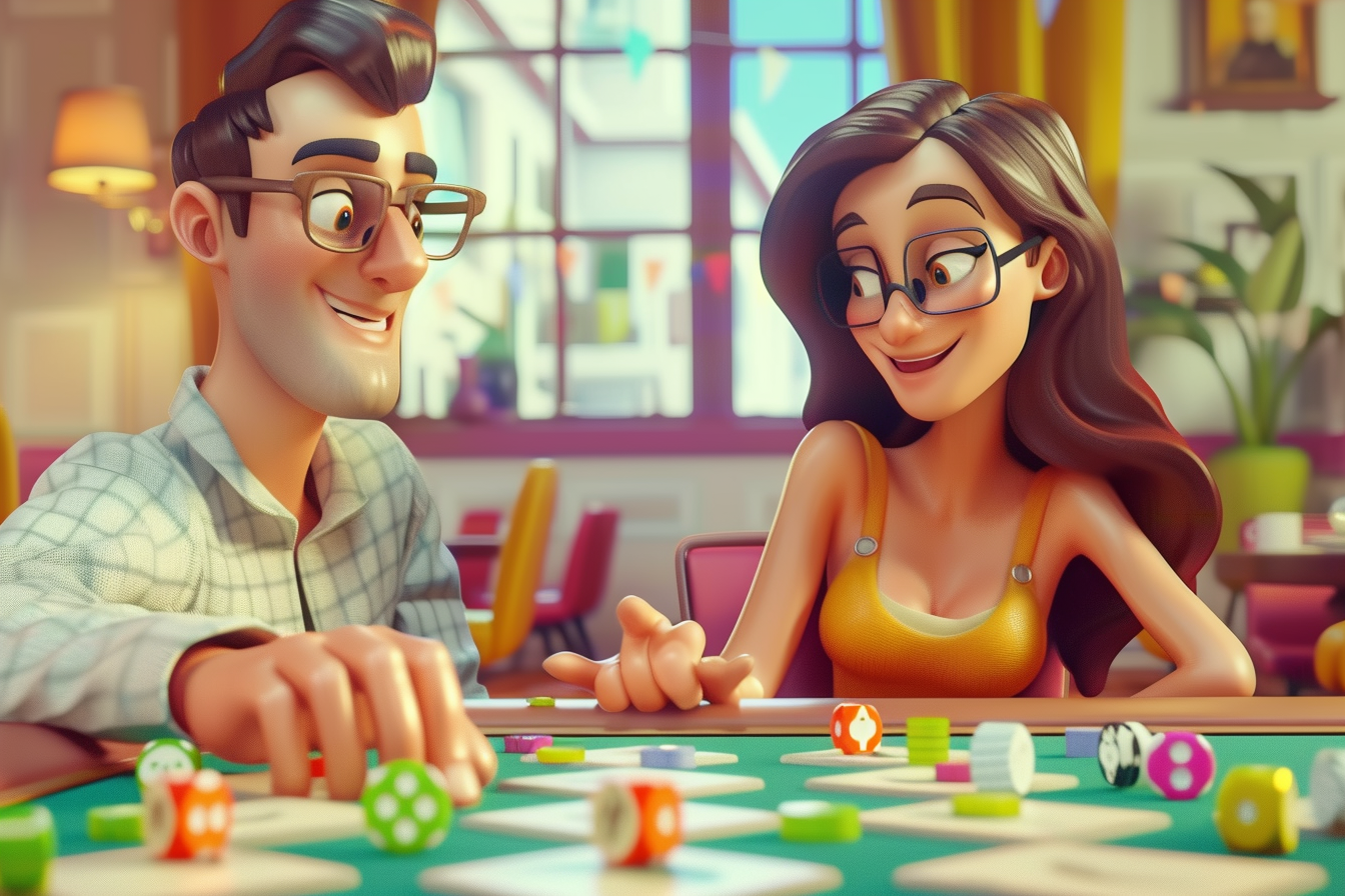 Cool man and beautiful woman playing board game