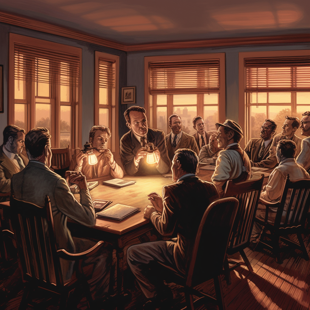 Illustration of enthusiastic business professionals in a boardroom meeting