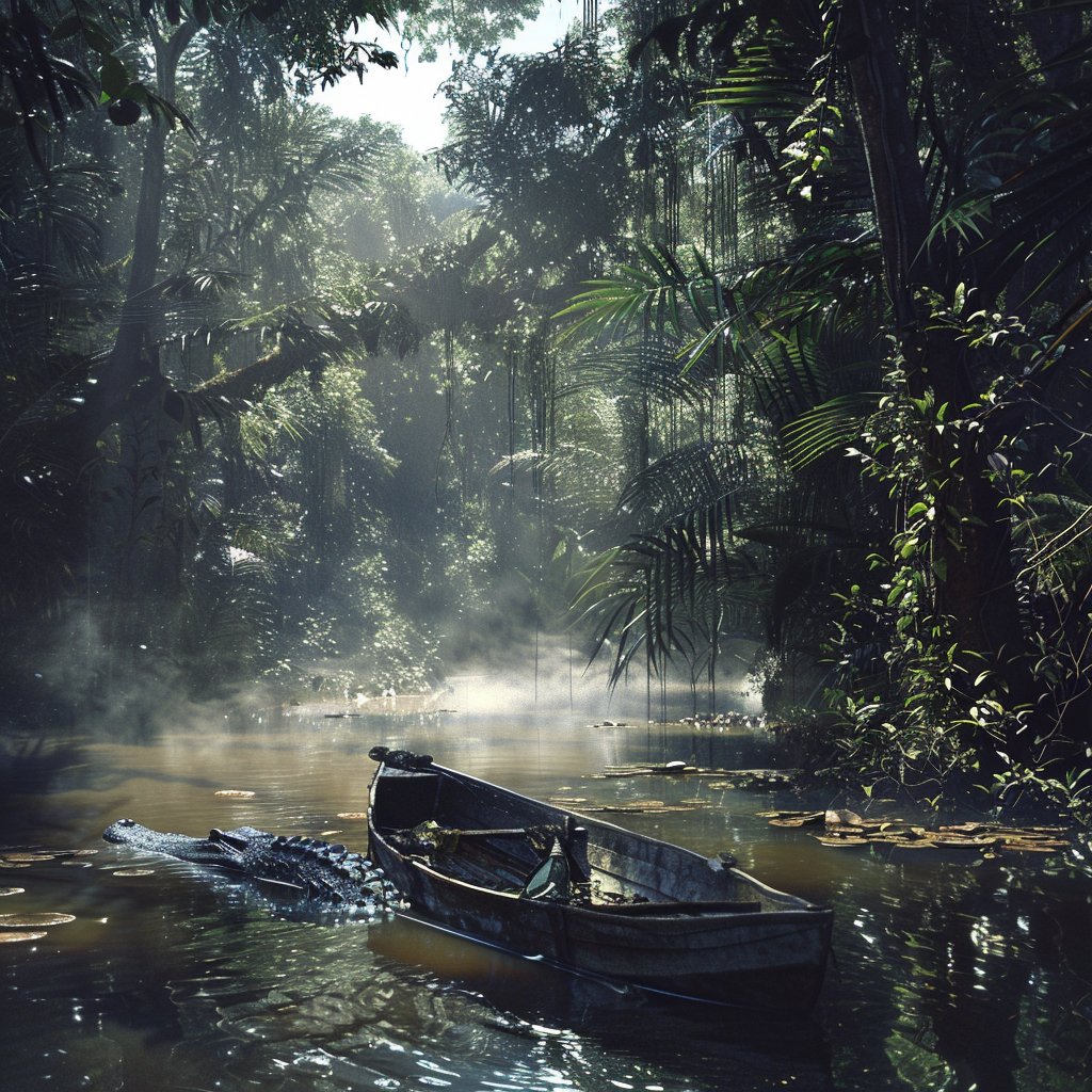 Boat Alligators Brazil River Photo