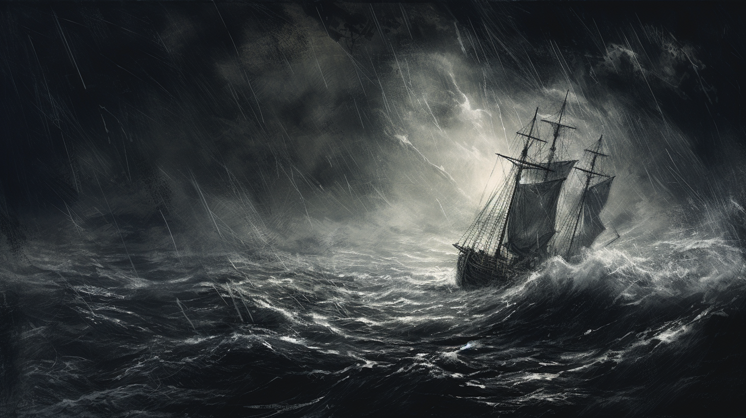 Boat in stormy waves sketch