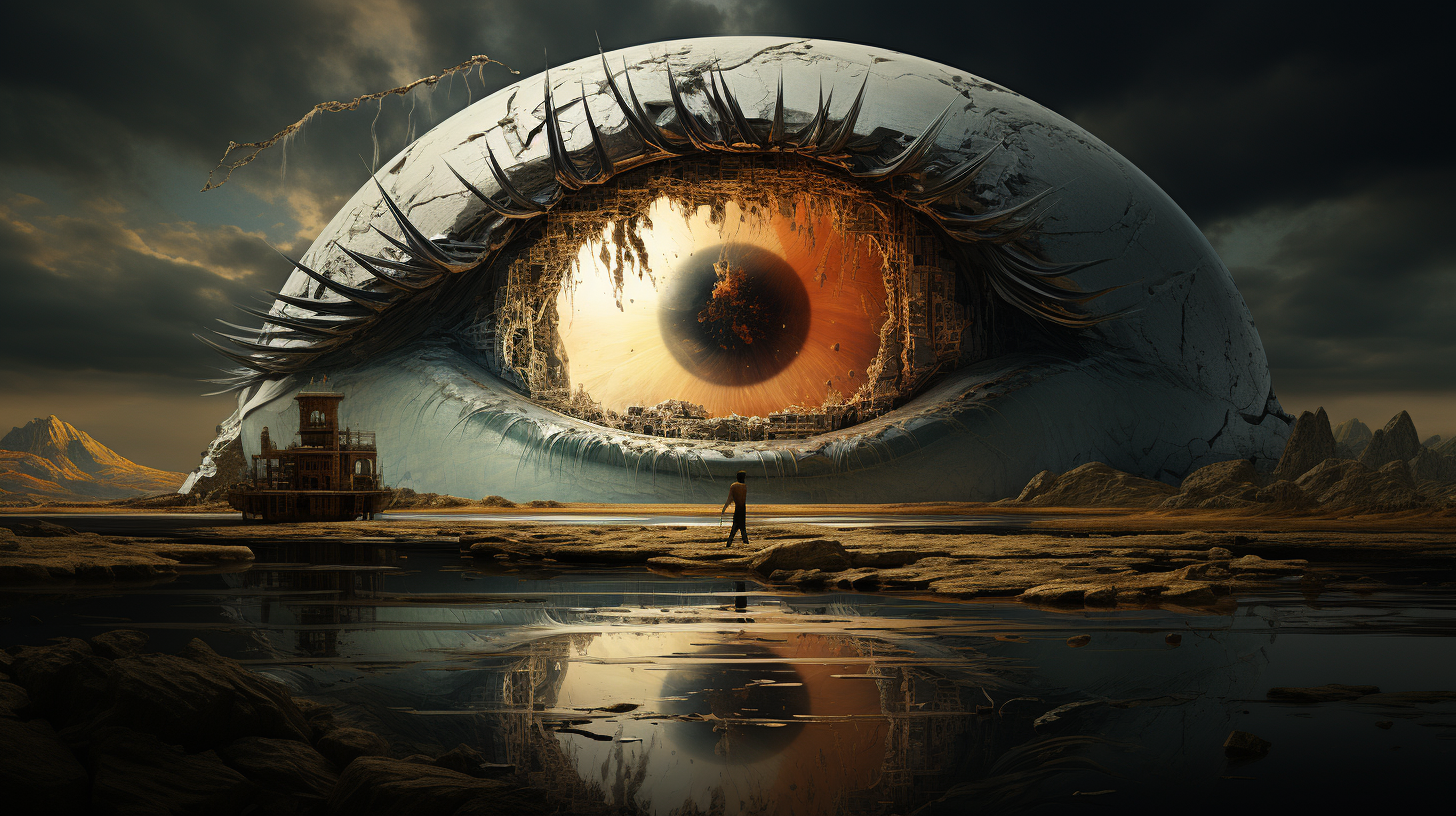 Surrealist Fantasy Landscape with Damaged Eyes