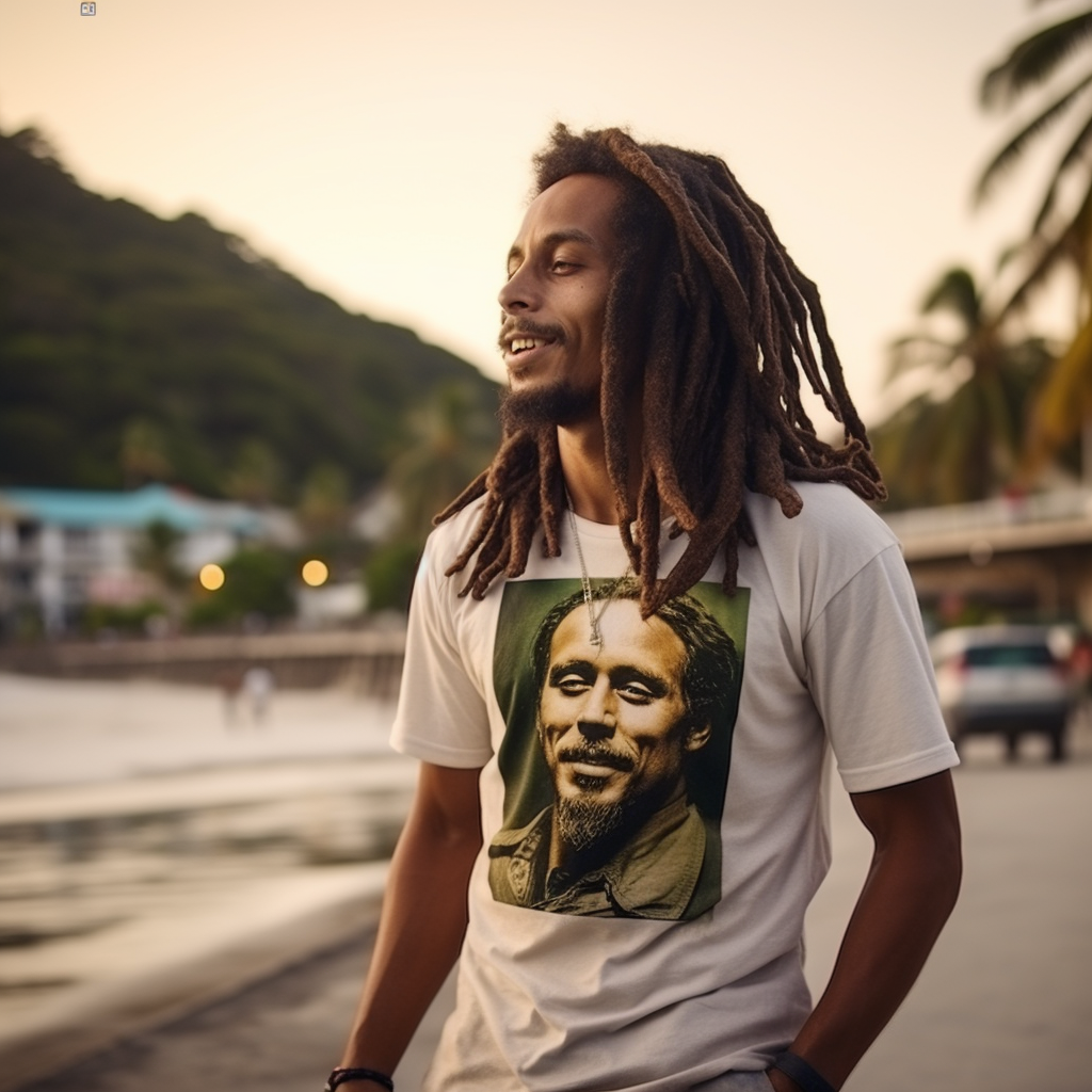 Young man enjoying reggae music by the seaside