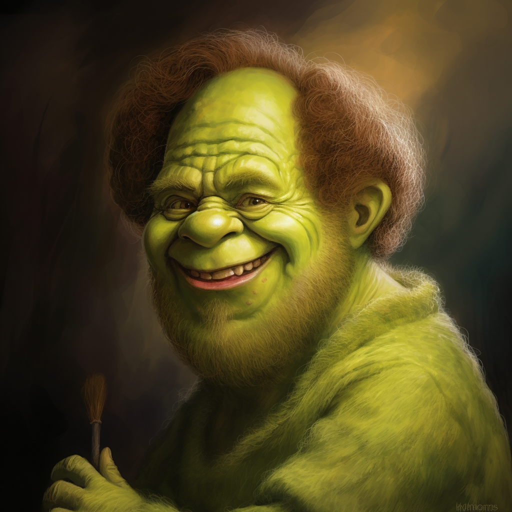 Bob Ross painting Shrek