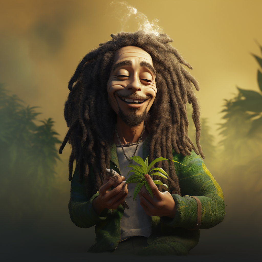 Bob Marley pixar character smoking joint