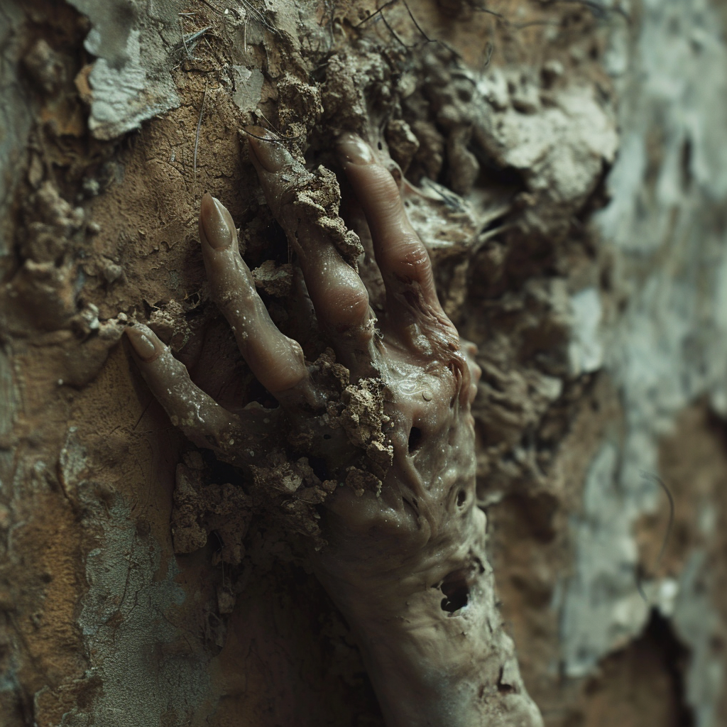 Body Hand Covered with Mushroom Cocoon