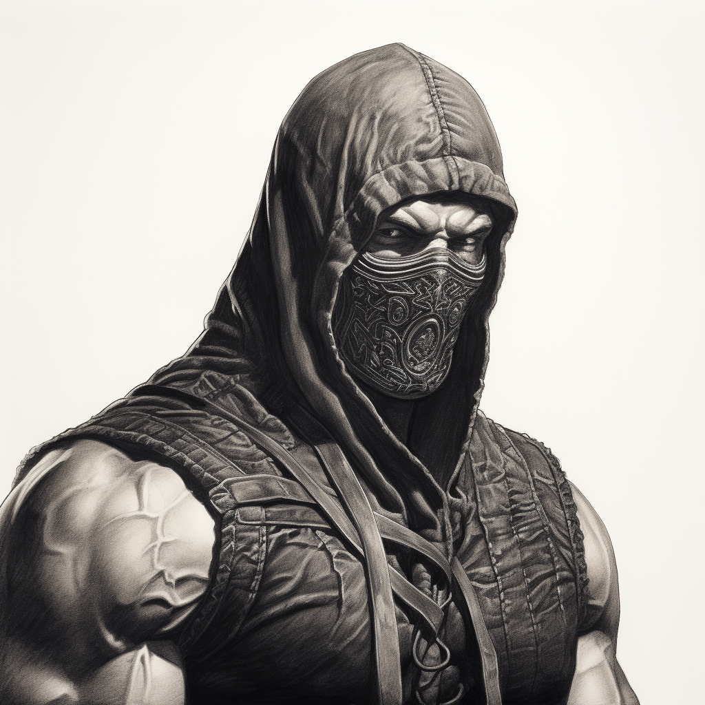 Muscular bodybuilder drawing with balaclava