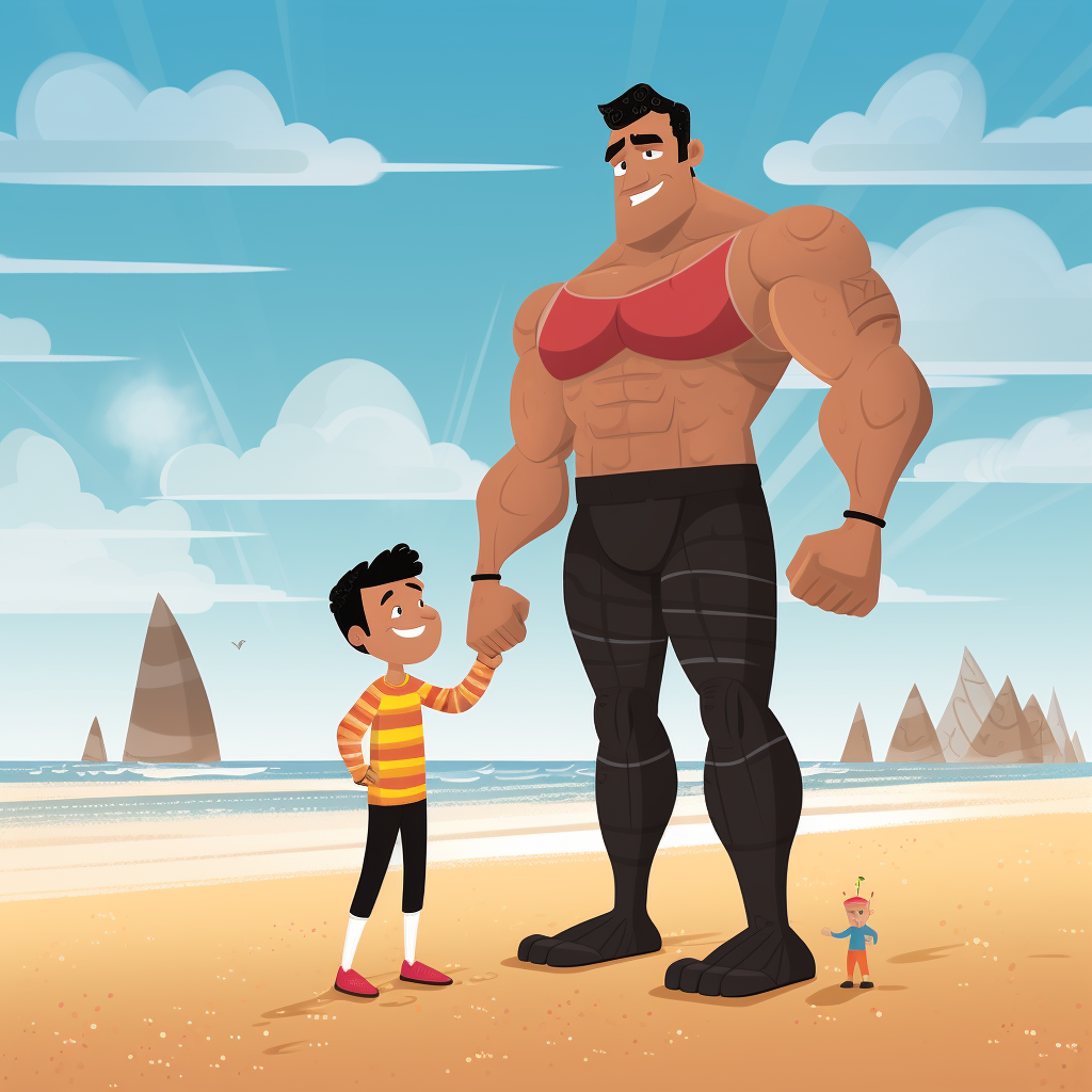 Bodybuilder Bert and Ernie on Beach