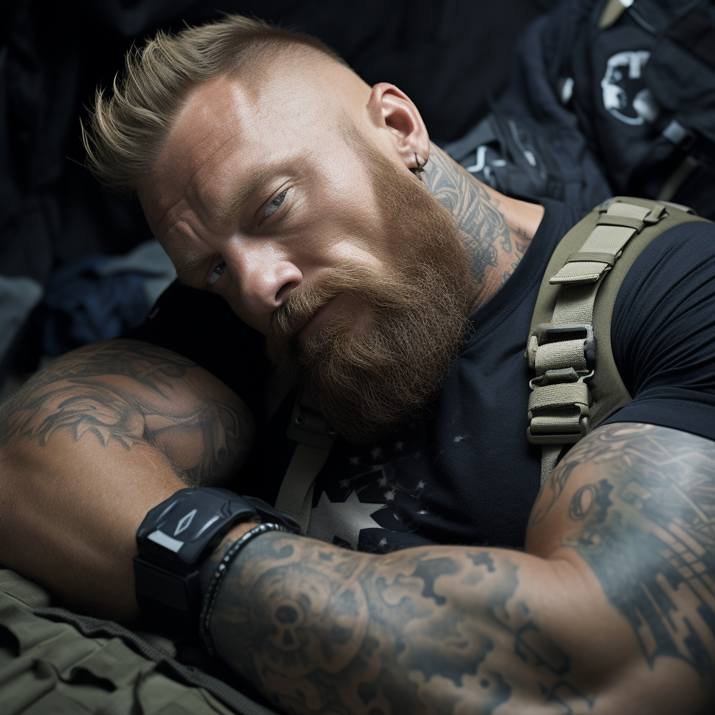 Overweight Navy Seal Bodybuilder Close-Up Portrait