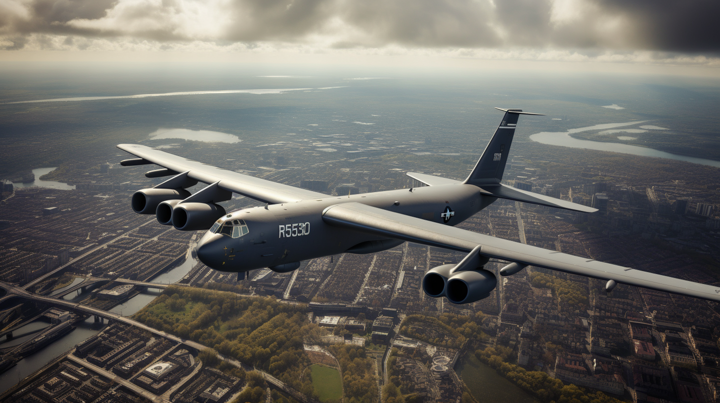 Boeing B-52H Stratofortress flying over Amsterdam