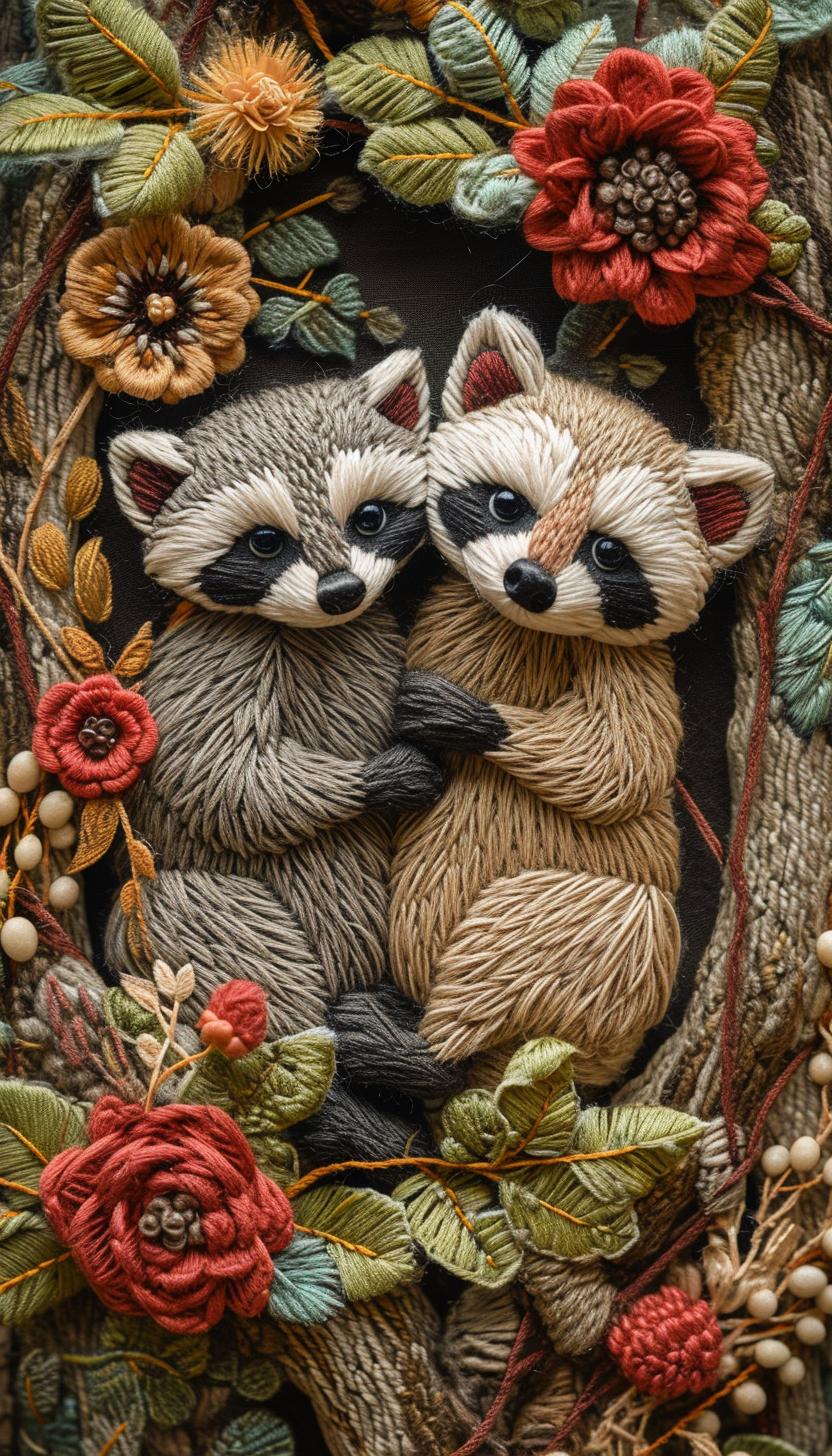 Bohemian Buddies Baby Raccoons Embroidered Pattern