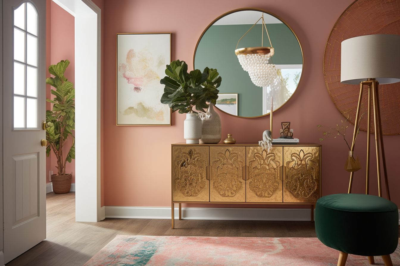 Bright Bohemian Hallway with Statement Mirror