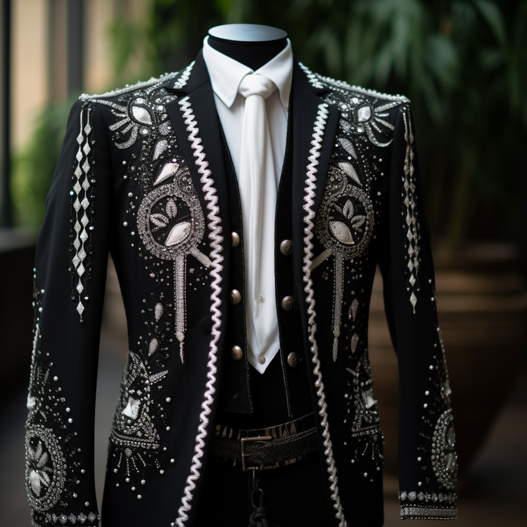 Fashionable black suit with white embellishments